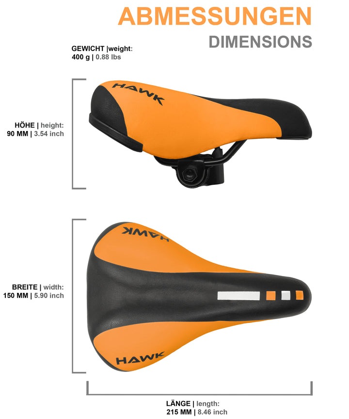 Standard-Kindersattel für 12–18 Zoll – 215 × 150 mm – Orange
