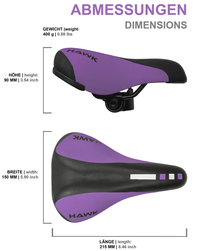 Standard-Kindersattel für 12–18 Zoll – 215 × 150 mm – Violett