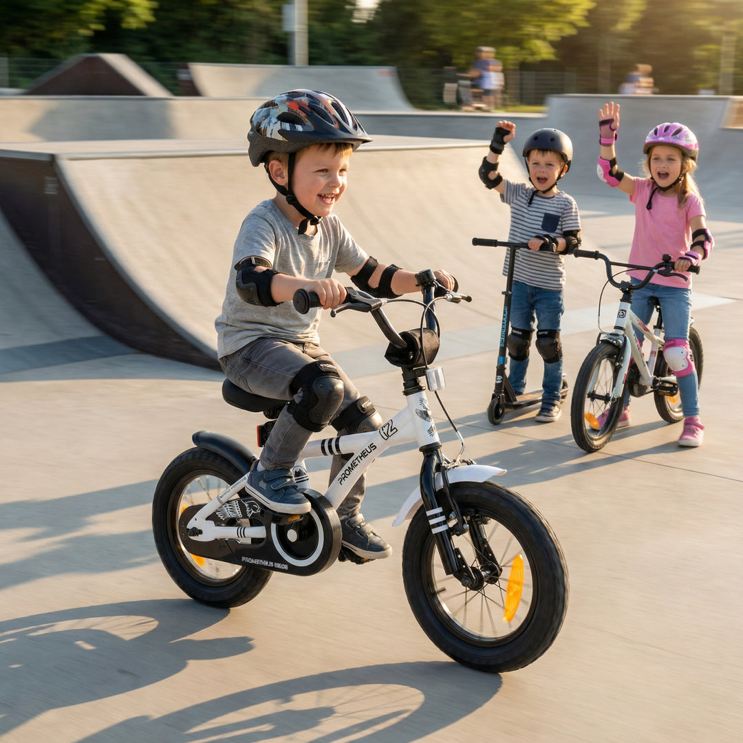 Kinderfahrrad 12 Zoll ab 3 Jahre mit Stützräder Weiss & Schwarz
