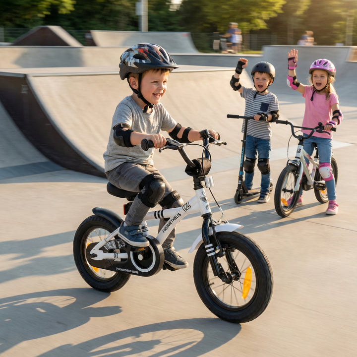 Kinderfahrrad 12 Zoll ab 3 Jahre mit Stützräder Weiss & Schwarz