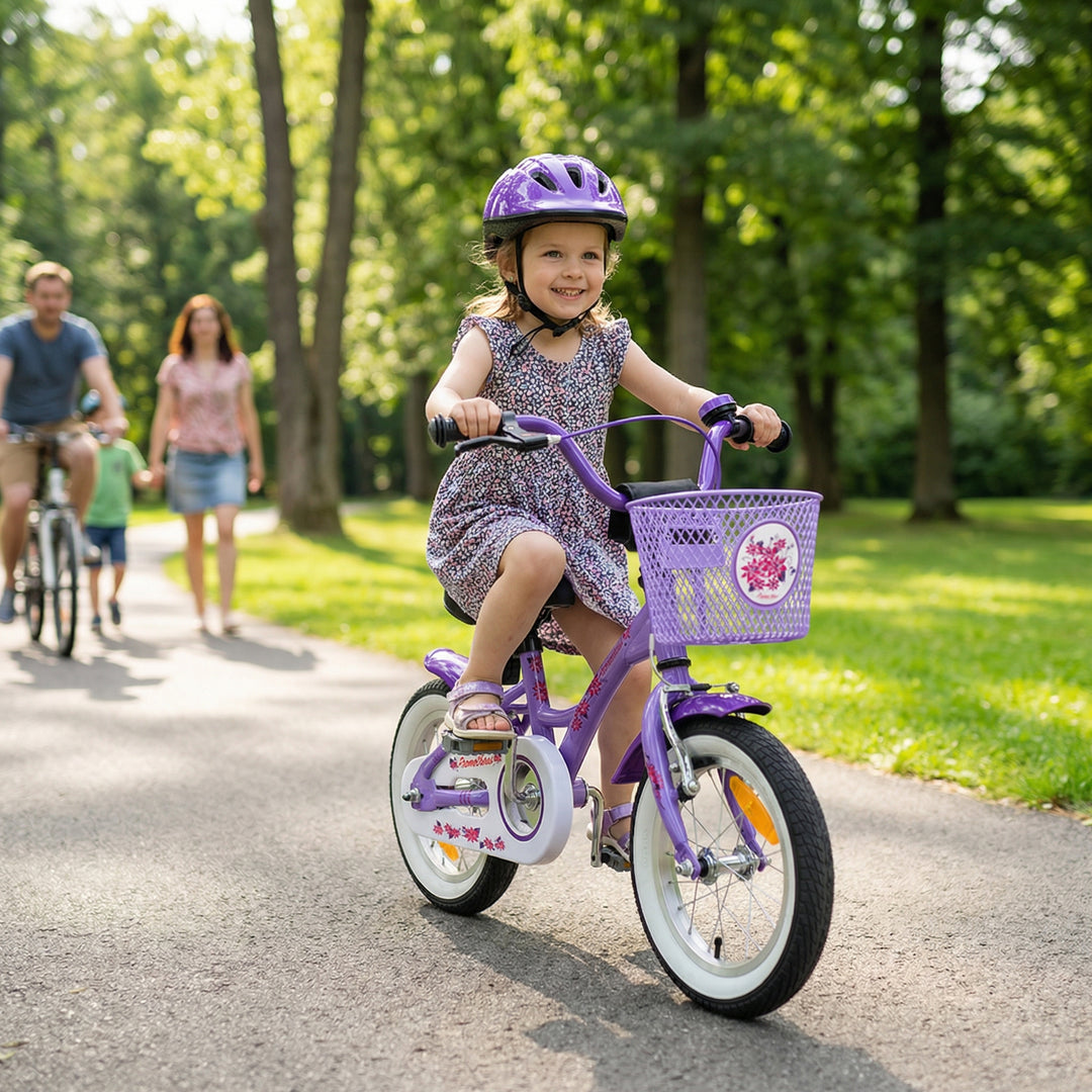 Kinderfahrrad 12 Zoll ab 3 Jahre mit Stützräder in Violett & Weiß