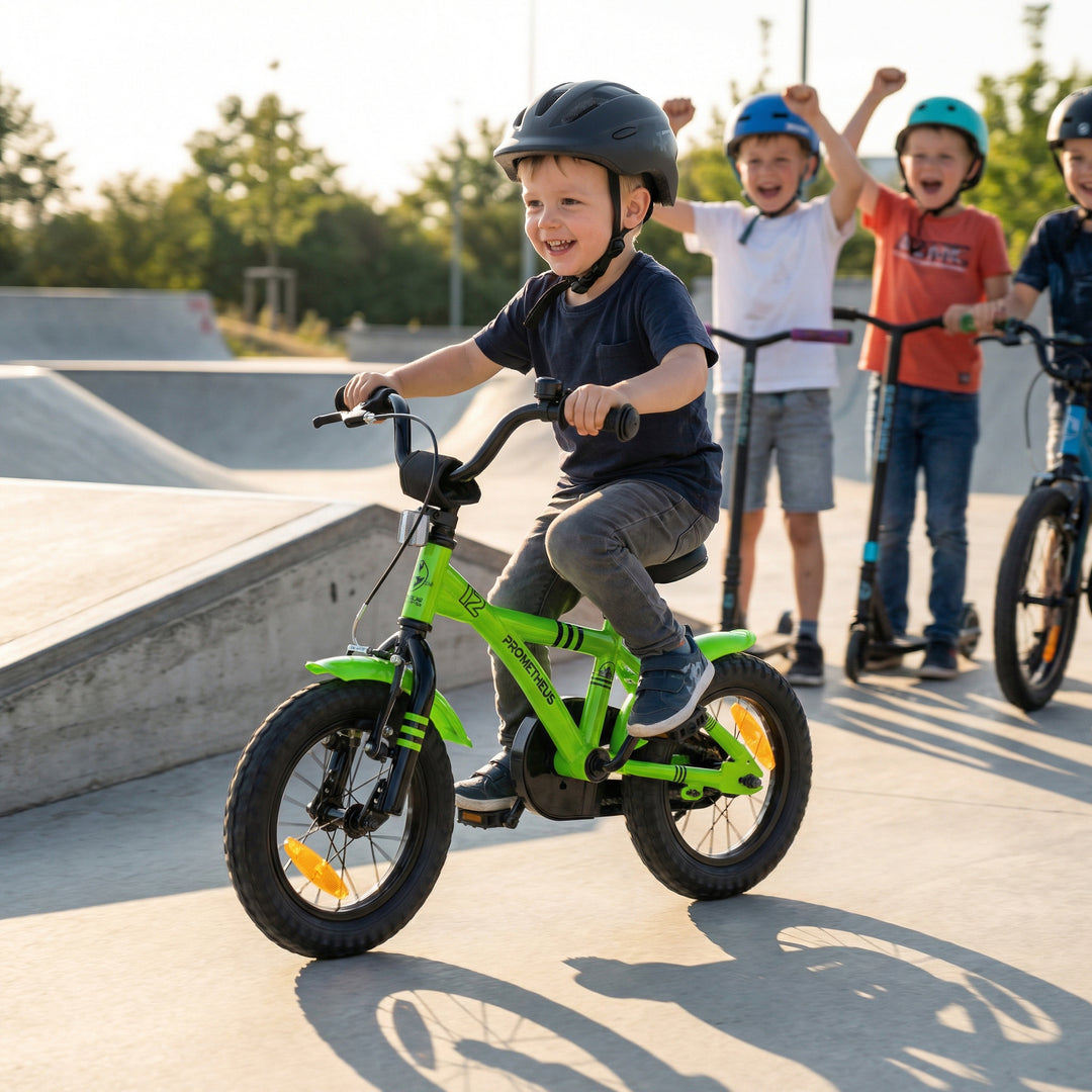 Kinderfahrrad 12 Zoll ab 3 Jahre mit Stützräder Grün & Schwarz