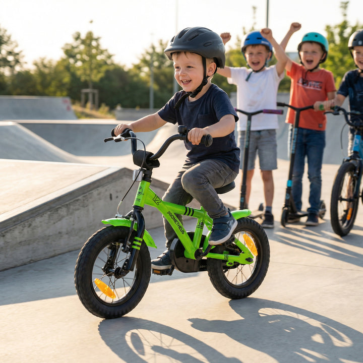 Kinderfahrrad 12 Zoll ab 3 Jahre mit Stützräder Grün & Schwarz