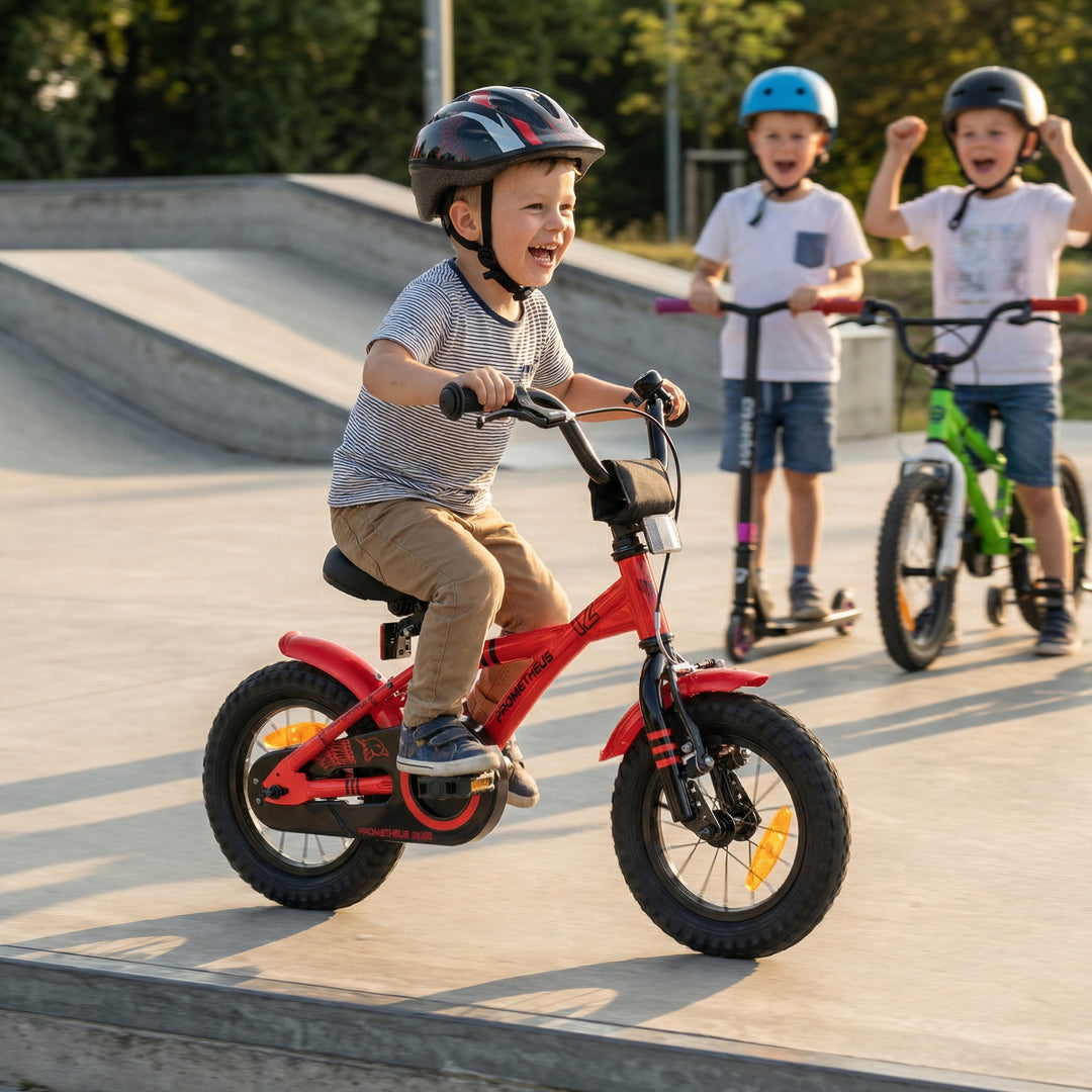 Kinderfahrrad 12 Zoll ab 3 Jahre mit Stützräder Rot & Schwarz