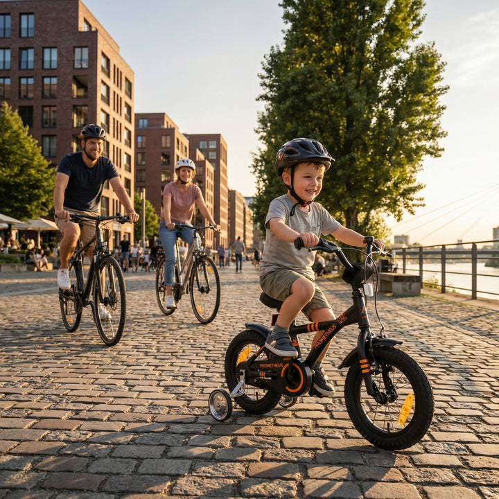 Kinderfahrrad 12 Zoll ab 3 Jahre mit Stützräder Schwarz Matt & Orange