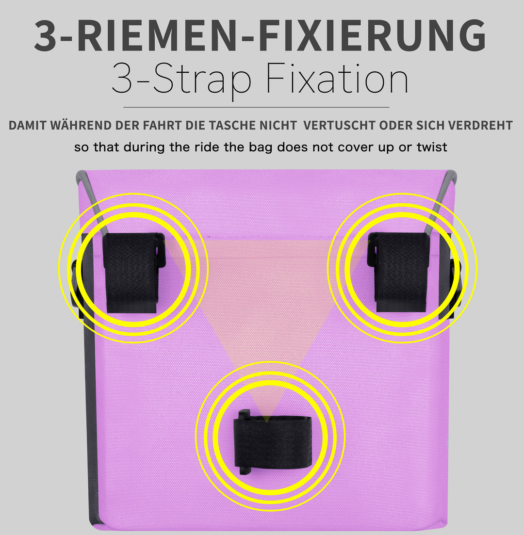 Lenkertasche mit Tragegurt & 3 Riemen Sicherung in Rosa