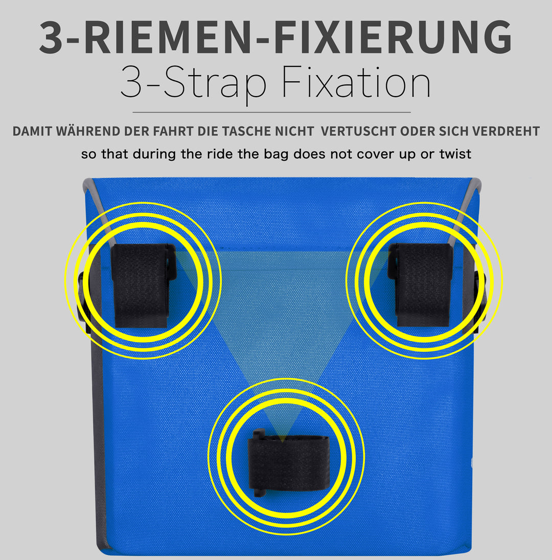 Lenkertasche mit Tragegurt & 3 Riemen Sicherung in Blau