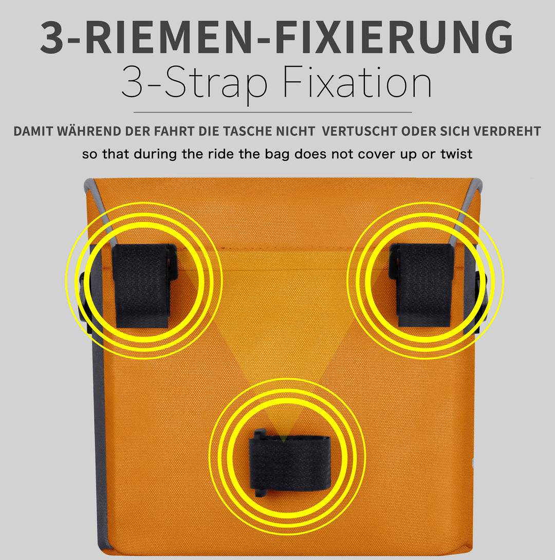 Lenkertasche mit Tragegurt & 3 Riemen Sicherung in Orange