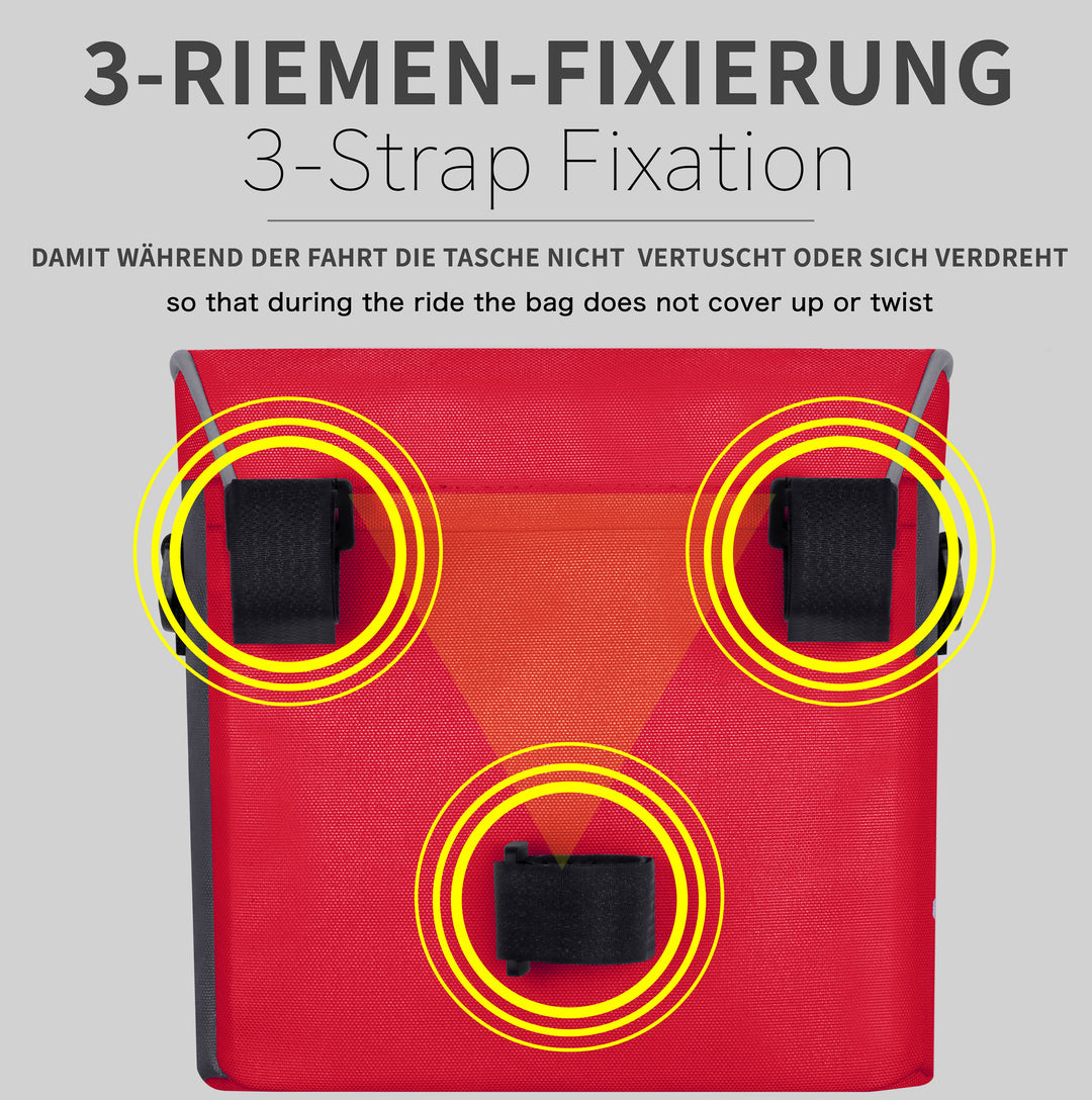 Lenkertasche mit Tragegurt & 3 Riemen Sicherung in Rot