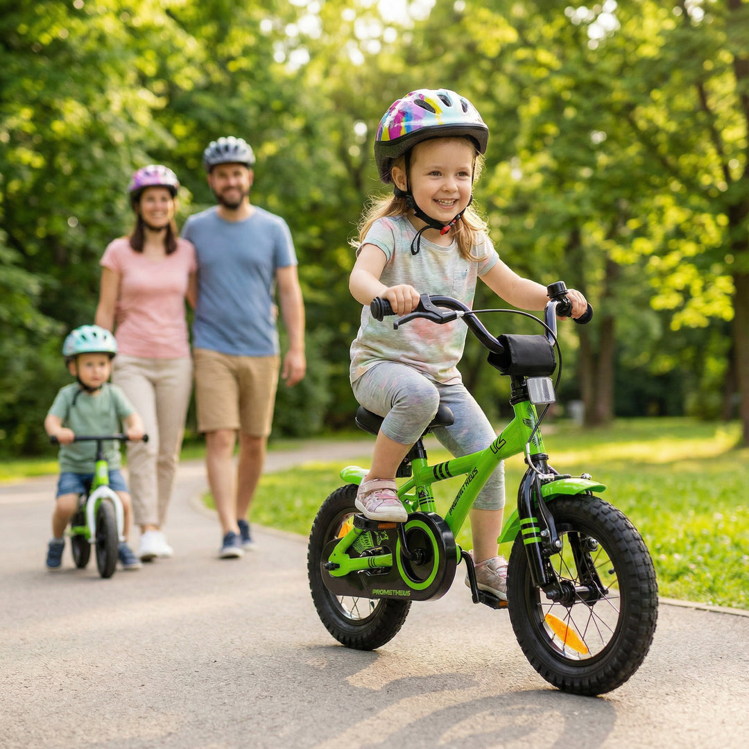 Kinderfahrrad 12 Zoll ab 3 Jahre mit Stützräder Grün & Schwarz