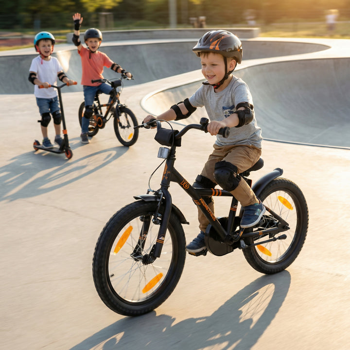 Kinderfahrrad 18 Zoll ab 5 Jahre in Schwarz Matt & Orange