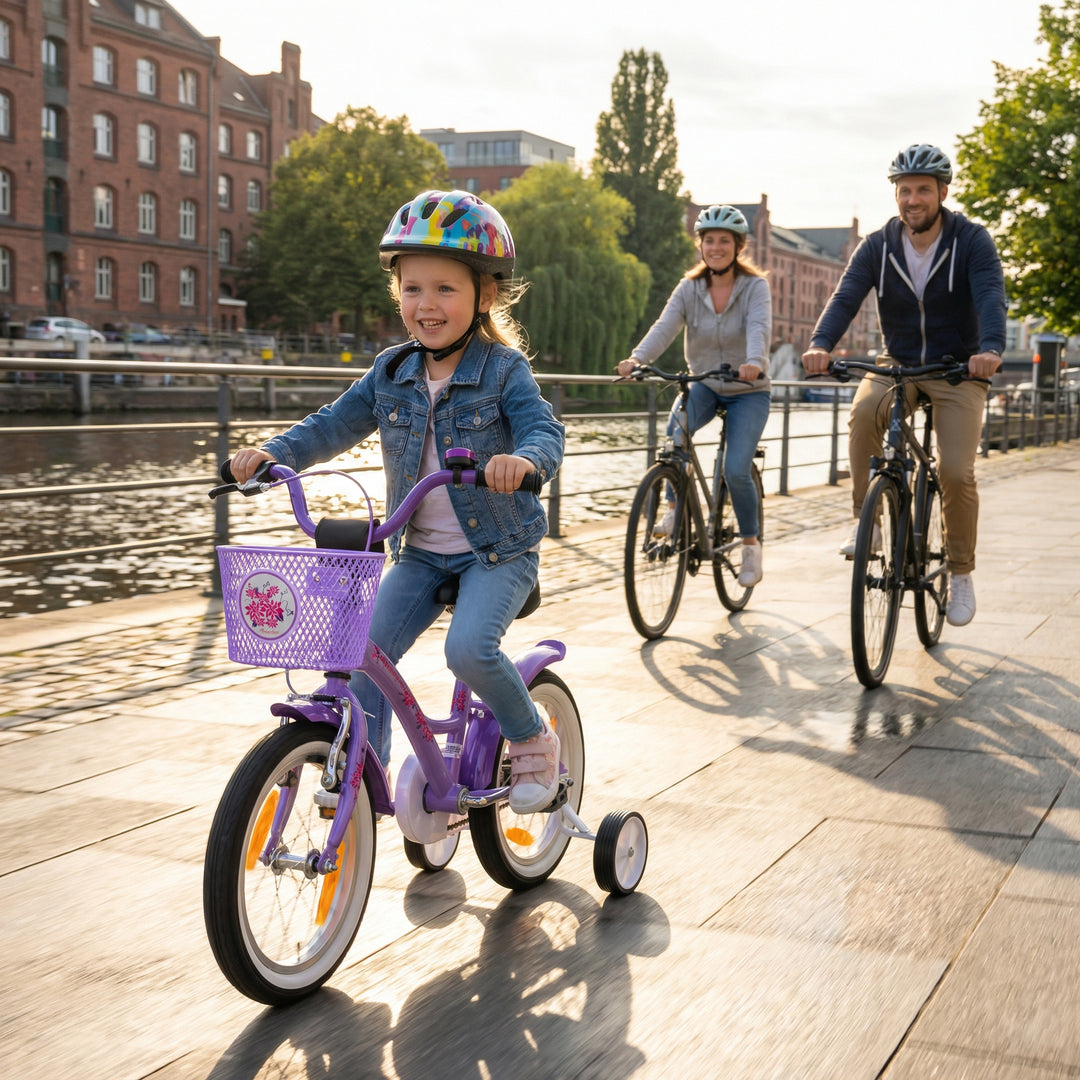 Kinderfahrrad 14 Zoll ab 3-4 Jahre mit Stützräder Violett & Weiß