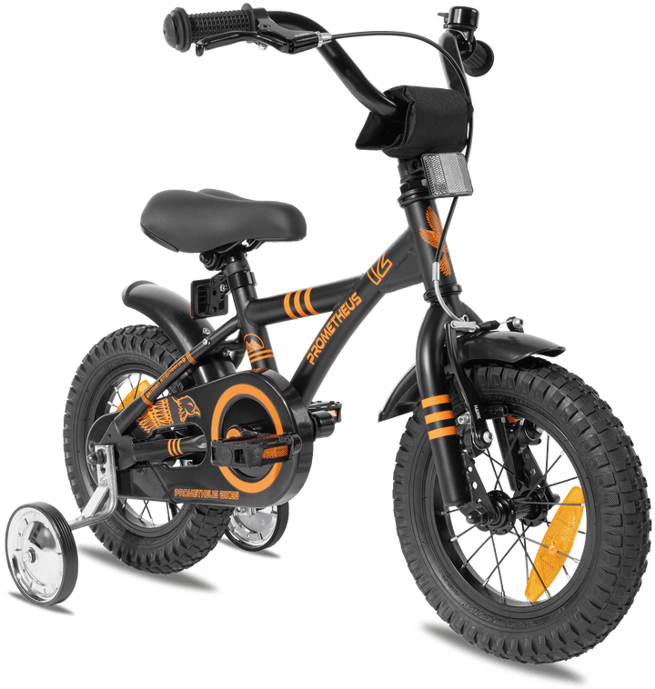 Kinderfahrrad 12 Zoll ab 3 Jahre mit Stützräder in Schwarz Matt & Orange