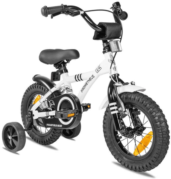 Kinderfahrrad 12 Zoll ab 3 Jahre mit Stützräder Weiss & Schwarz