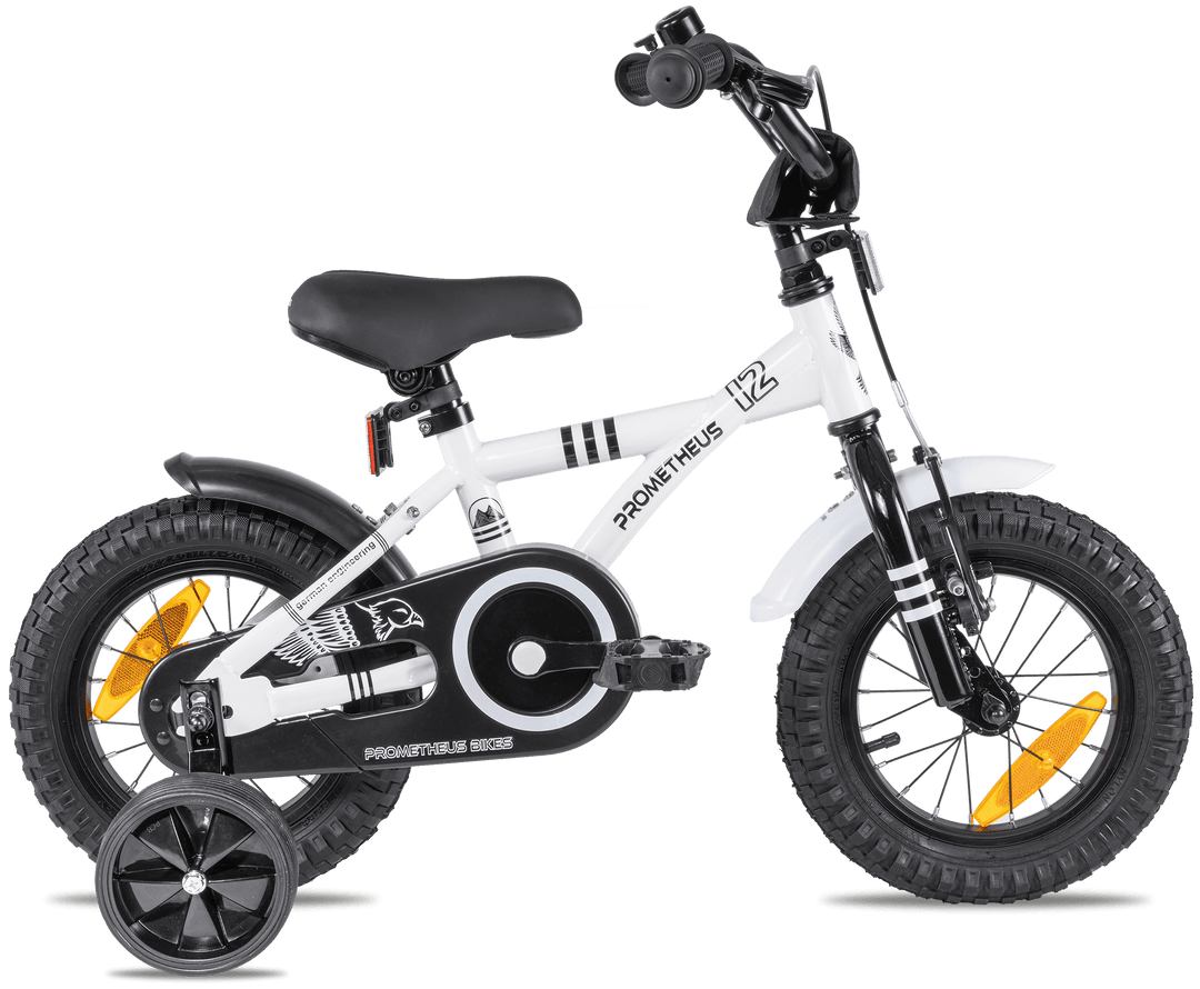 Kinderfahrrad 12 Zoll ab 3 Jahre mit Stützräder Weiss & Schwarz