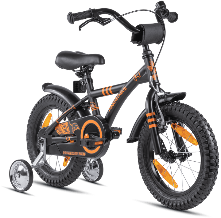 Kinderfahrrad 14 Zoll ab 3-4 Jahre mit Stützräder in Schwarz Matt & Orange