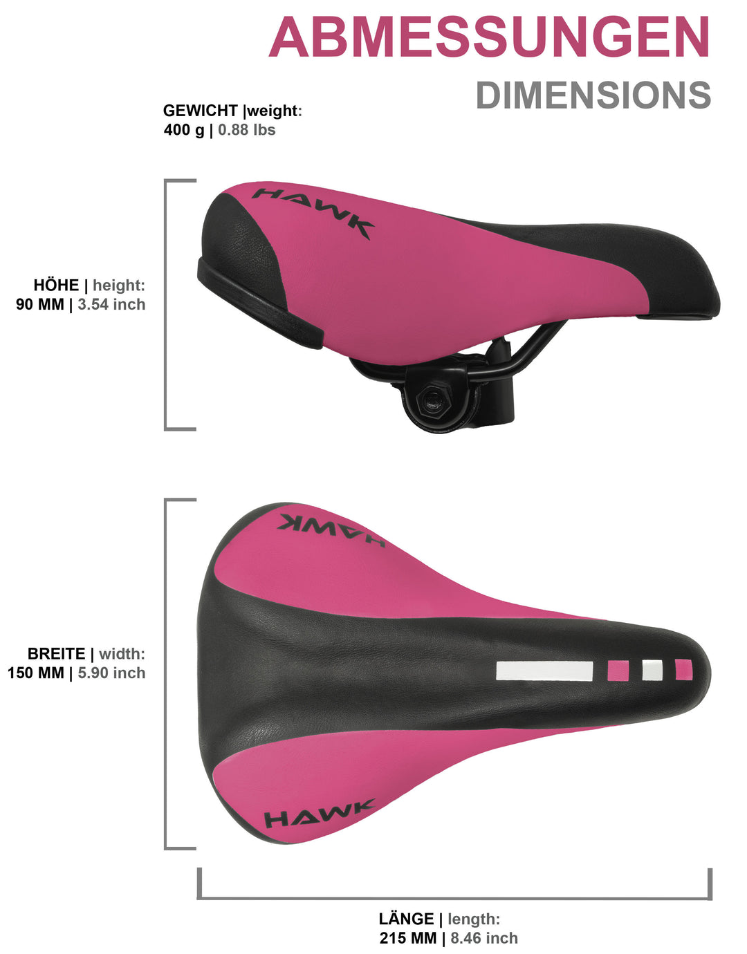Standard-Kindersattel für 12–18 Zoll – 215 × 150 mm – Rosa
