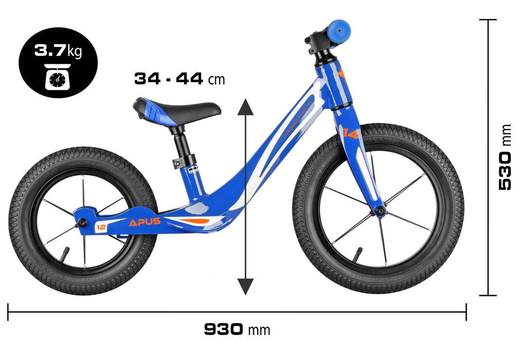 APUS Kinderlaufrad 14/12 Zol in Blau – Laufräder 12 - 14 Zoll von prometheus - bikes | prometheus - bikes