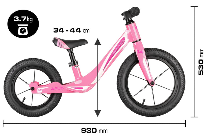 APUS Kinderlaufrad 14/12 Zol in Rosa – Laufräder 12 - 14 Zoll von prometheus - bikes | prometheus - bikes