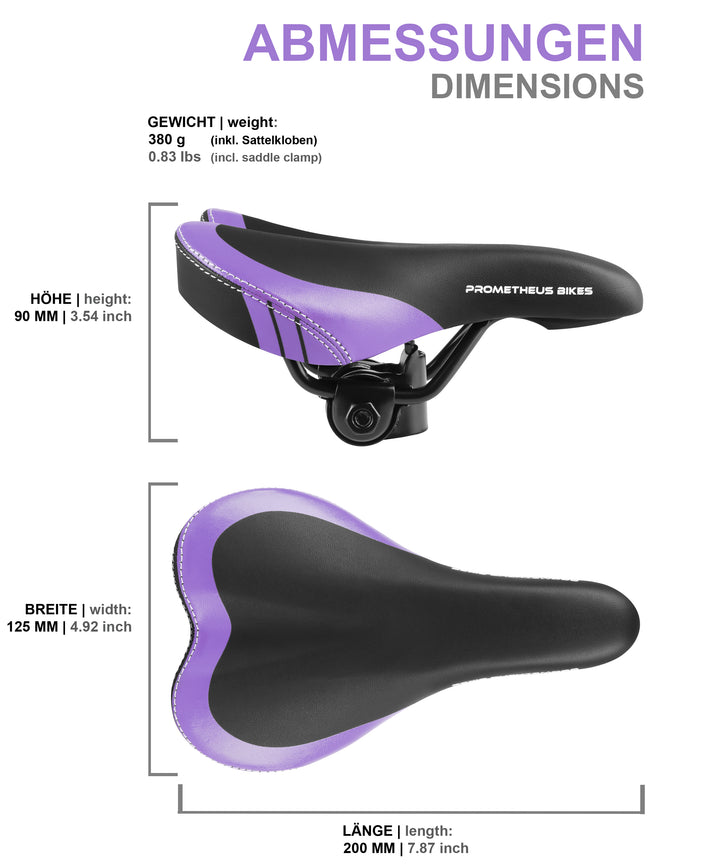 Premium-Kindersattel für 10–16 Zoll – 200 × 125 mm – Violett