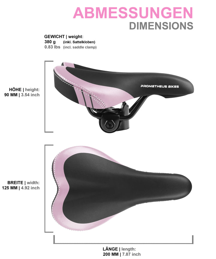 Premium-Kindersattel für 10–16 Zoll – 200 × 125 mm – Rosa