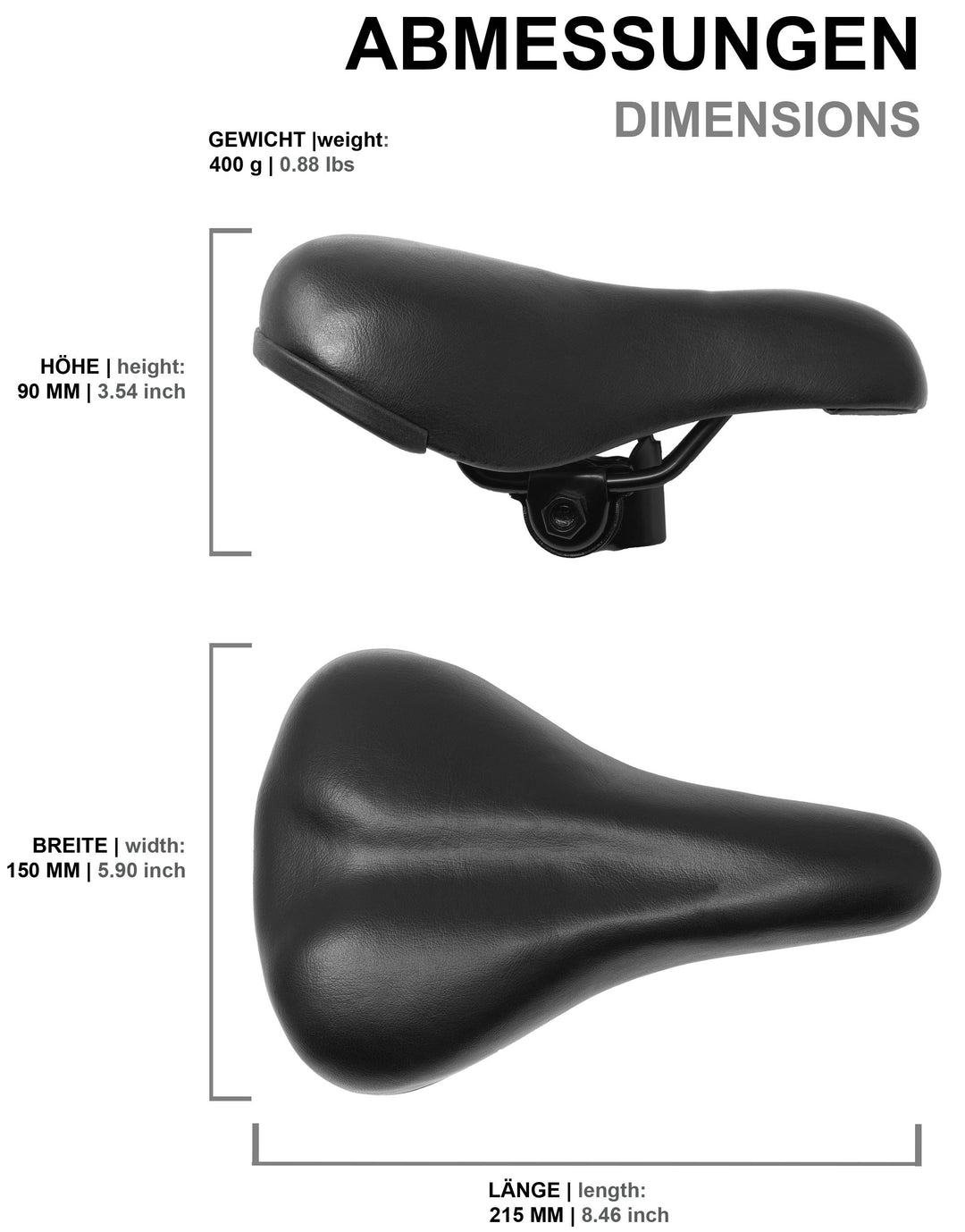 Standard-Kindersattel für 12–18 Zoll – 215 × 150 mm – Schwarz
