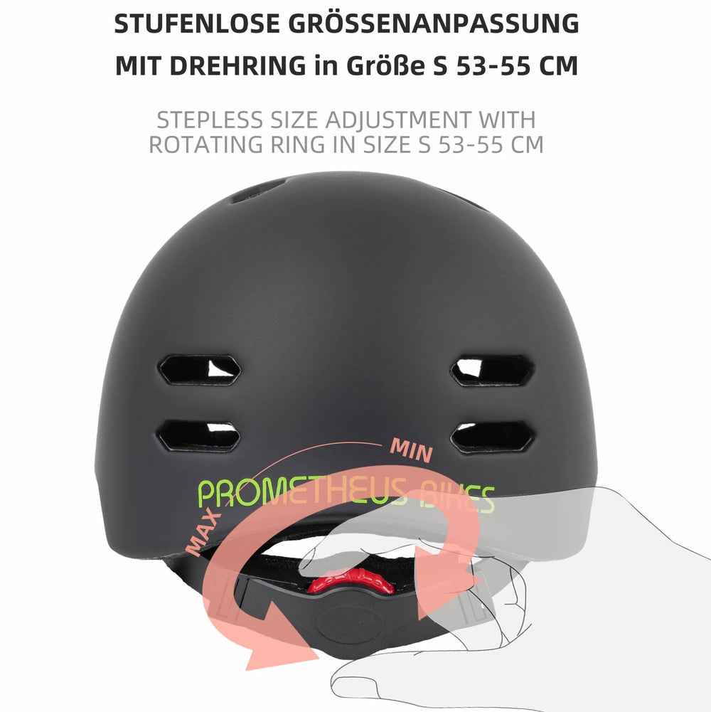 Helm Kinder Größe S 53 - 55 cm in Grün / Schwarz – Schutzausrüstung von prometheus - bikes | prometheus - bikes