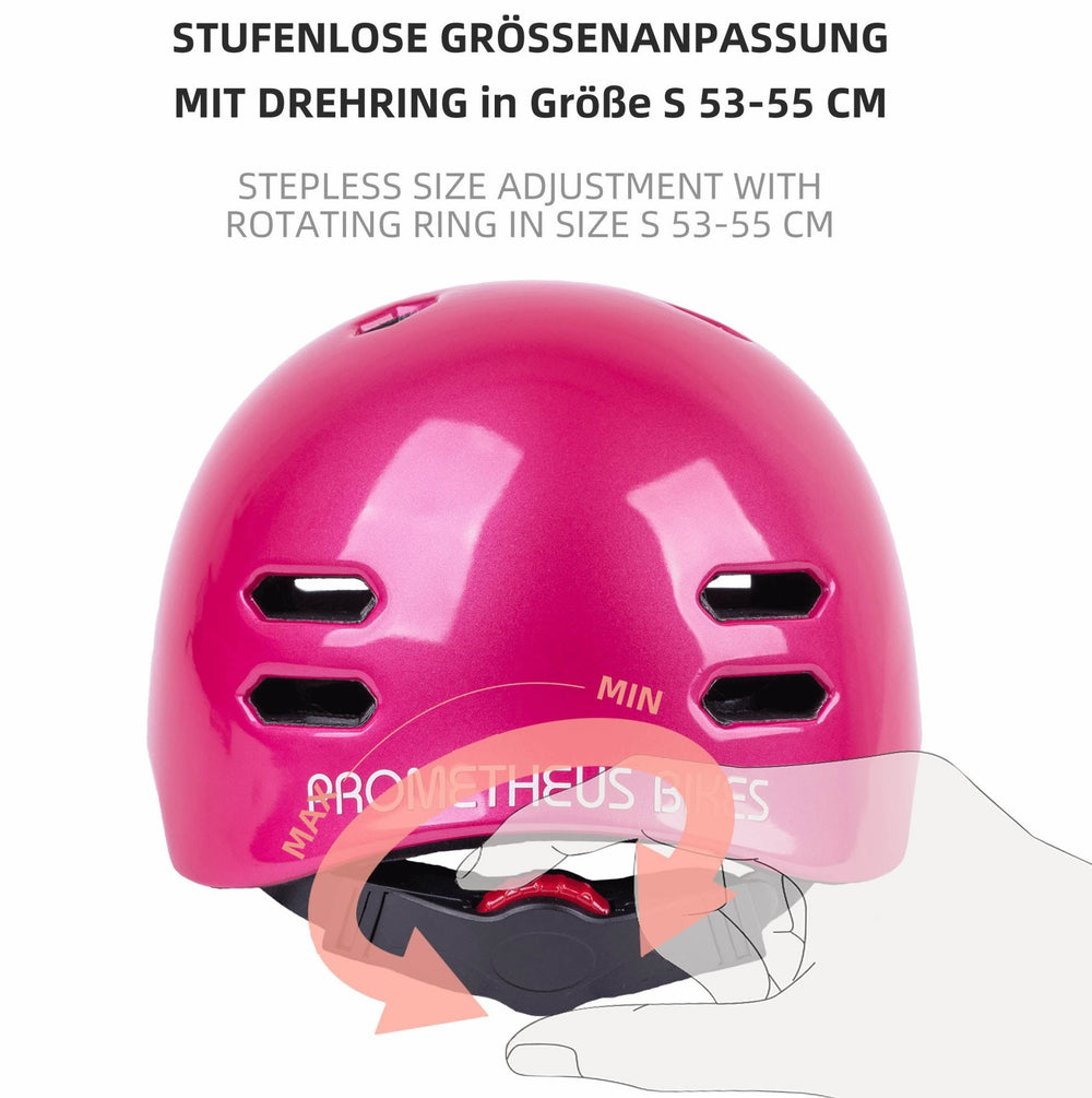 Helm Kinder Größe S 53 - 55 cm in Rosa – Schutzausrüstung von prometheus - bikes | prometheus - bikes