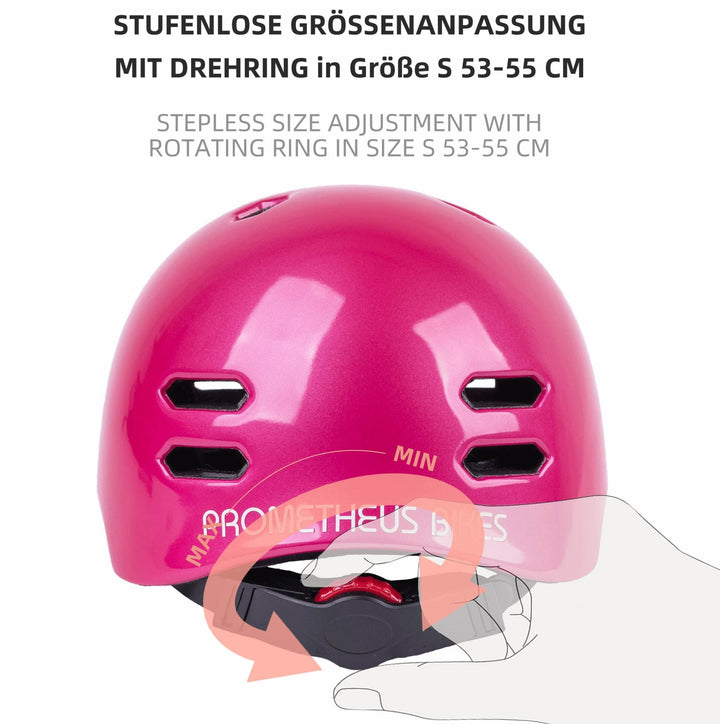 Helm Kinder Größe S 53 - 55 cm in Rosa – Schutzausrüstung von prometheus - bikes | prometheus - bikes