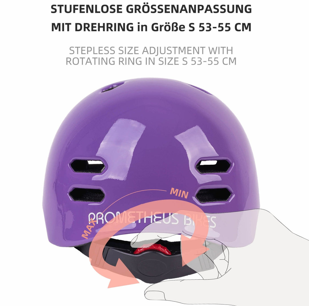 Helm Kinder Größe S 53 - 55 cm in Violett / Weiss – Schutzausrüstung von prometheus - bikes | prometheus - bikes