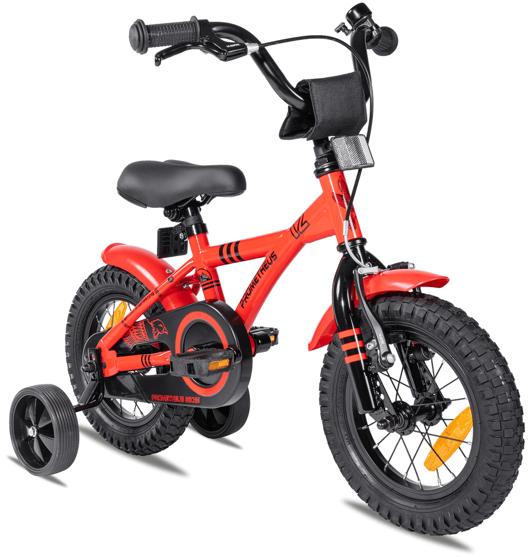 Kinderfahrrad 12 Zoll ab 3 Jahre mit Stützräder in Rot & Schwarz – Kinderfahrrad 12 Zoll von prometheus - bikes | prometheus - bikes