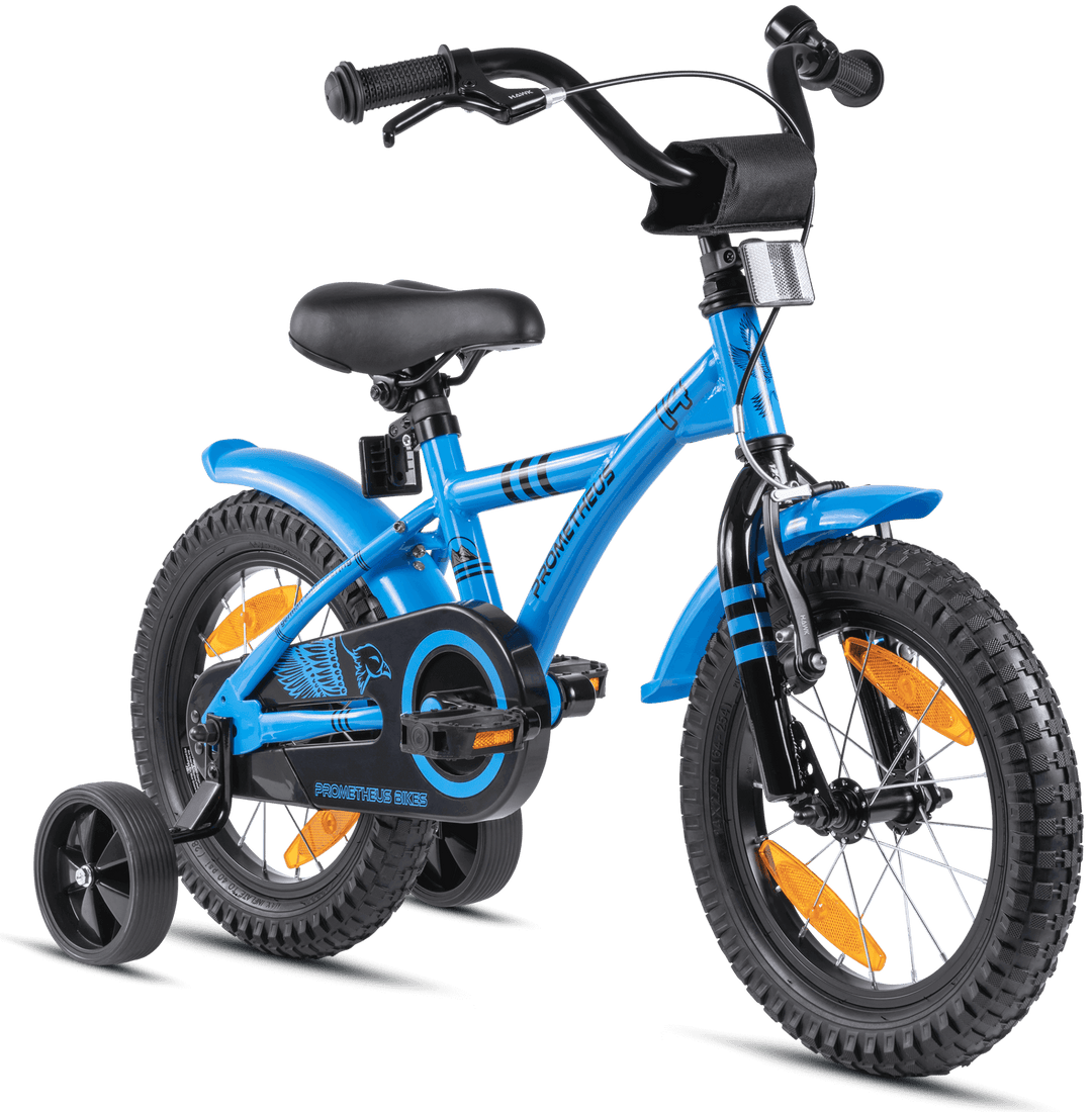 Kinderfahrrad 14 Zoll ab 3 - 4 Jahre mit Stützräder in Blau & Schwarz – Kinderfahrrad 14 Zoll von prometheus - bikes | prometheus - bikes