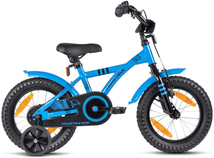 Kinderfahrrad 14 Zoll ab 3 - 4 Jahre mit Stützräder in Blau & Schwarz – Kinderfahrrad 14 Zoll von prometheus - bikes | prometheus - bikes