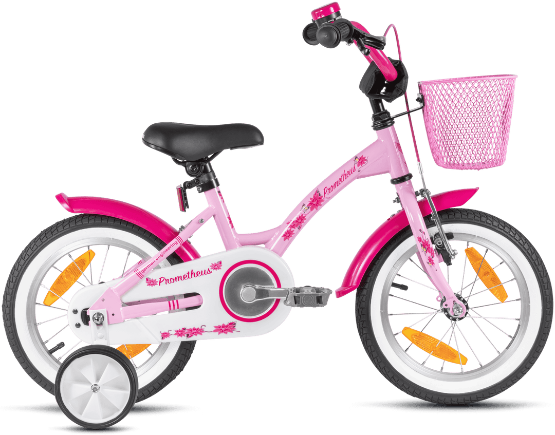 Kinderfahrrad 14 Zoll ab 3 - 4 Jahre mit Stützräder in Rosa & Weiß – Kinderfahrrad 14 Zoll von prometheus - bikes | prometheus - bikes