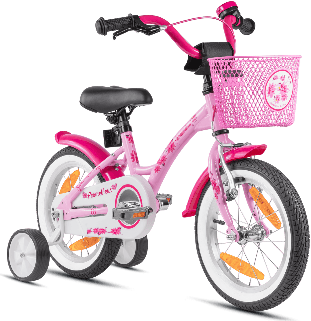 Kinderfahrrad 14 Zoll ab 3 - 4 Jahre mit Stützräder in Rosa & Weiß – Kinderfahrrad 14 Zoll von prometheus - bikes | prometheus - bikes