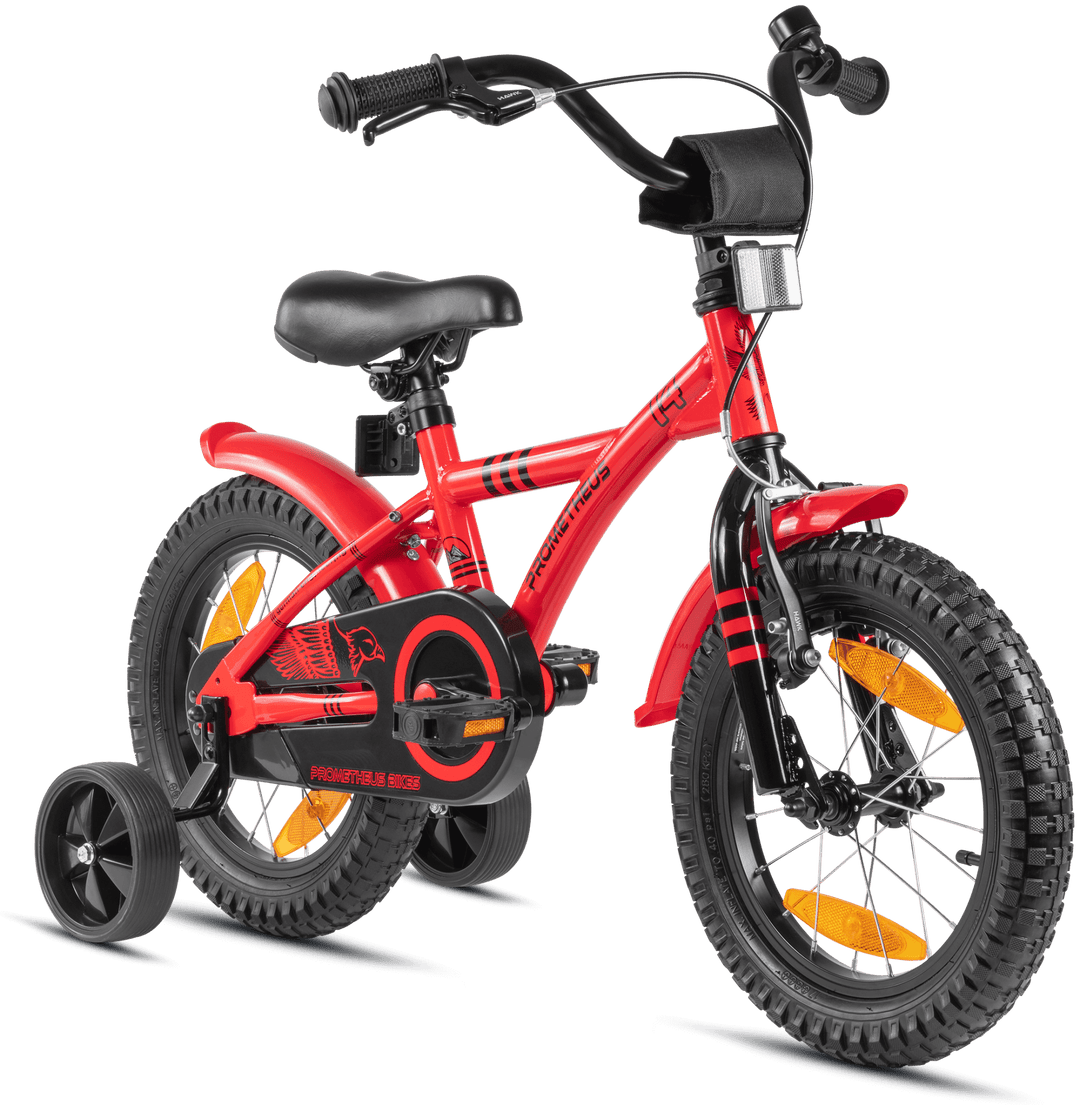 Kinderfahrrad 14 Zoll ab 3 - 4 Jahre mit Stützräder in Rot & Schwarz – Kinderfahrrad 14 Zoll von prometheus - bikes | prometheus - bikes