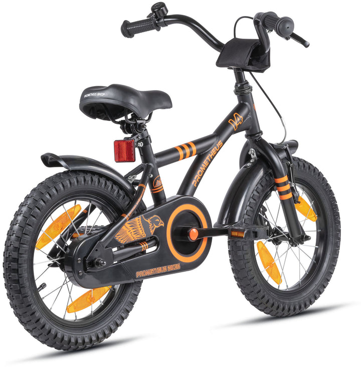 Kinderfahrrad 14 Zoll ab 3 - 4 Jahre mit Stützräder in Schwarz Matt & Orange – Kinderfahrrad 14 Zoll von prometheus - bikes | prometheus - bikes