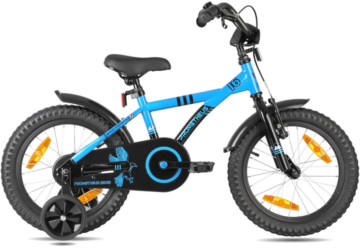Kinderfahrrad 16 Zoll ab 4 - 5 Jahre mit Stützräder in Blau & Schwarz – Kinderfahrrad 16 Zoll von prometheus - bikes | prometheus - bikes