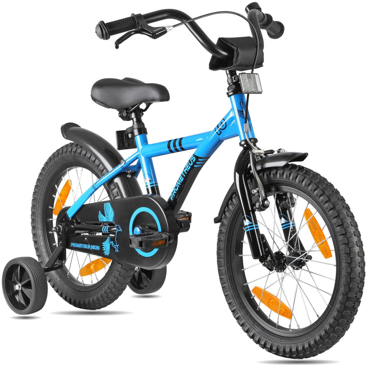 Kinderfahrrad 16 Zoll ab 4 - 5 Jahre mit Stützräder in Blau & Schwarz – Kinderfahrrad 16 Zoll von prometheus - bikes | prometheus - bikes