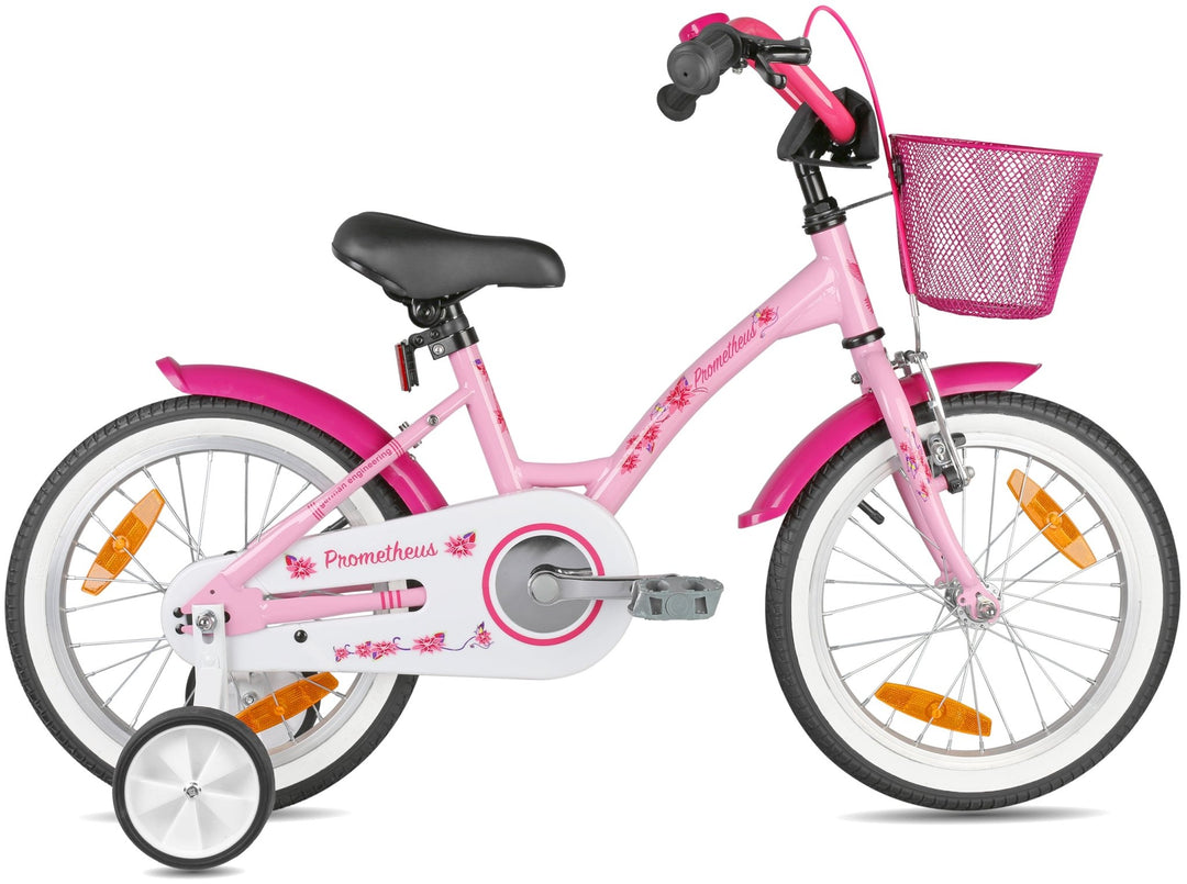 Kinderfahrrad 16 Zoll ab 4 - 5 Jahre mit Stützräder in Rosa & Weiss – Kinderfahrrad 16 Zoll von prometheus - bikes | prometheus - bikes