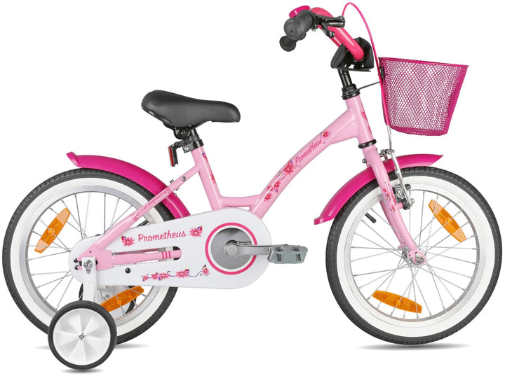 Kinderfahrrad 16 Zoll ab 4 - 5 Jahre mit Stützräder in Rosa & Weiss – Kinderfahrrad 16 Zoll von prometheus - bikes | prometheus - bikes