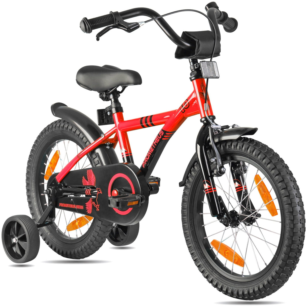 Kinderfahrrad 16 Zoll ab 4 - 5 Jahre mit Stützräder in Rot & Schwarz – Kinderfahrrad 16 Zoll von prometheus - bikes | prometheus - bikes