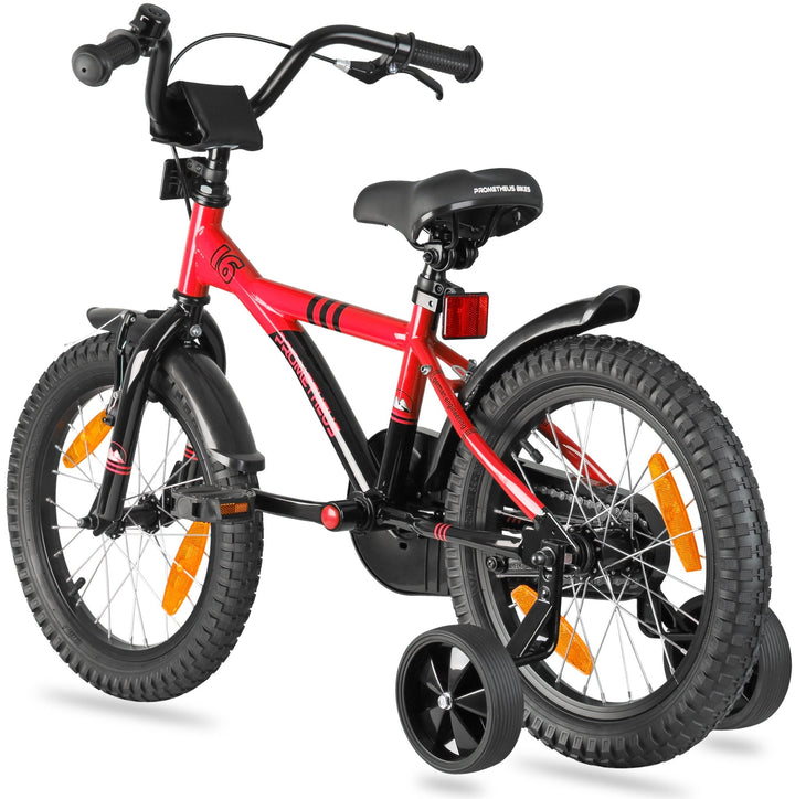 Kinderfahrrad 16 Zoll ab 4 - 5 Jahre mit Stützräder in Rot & Schwarz – Kinderfahrrad 16 Zoll von prometheus - bikes | prometheus - bikes