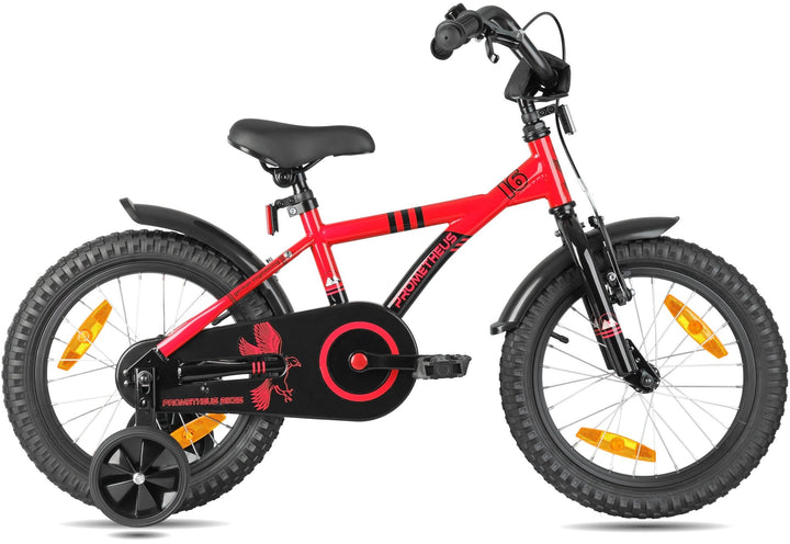 Kinderfahrrad 16 Zoll ab 4 - 5 Jahre mit Stützräder in Rot & Schwarz – Kinderfahrrad 16 Zoll von prometheus - bikes | prometheus - bikes