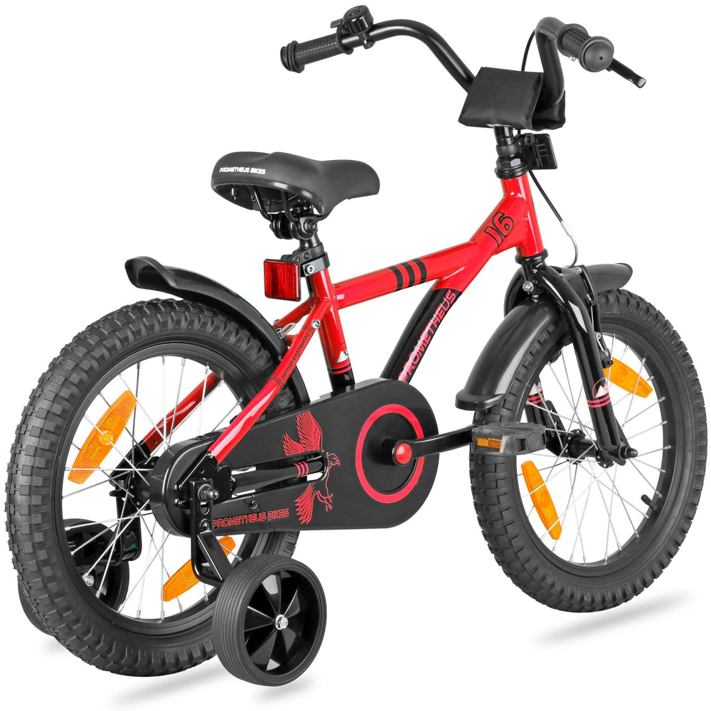 Kinderfahrrad 16 Zoll ab 4 - 5 Jahre mit Stützräder in Rot & Schwarz – Kinderfahrrad 16 Zoll von prometheus - bikes | prometheus - bikes