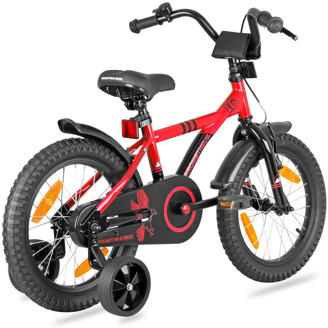 Kinderfahrrad 16 Zoll ab 4 - 5 Jahre mit Stützräder in Rot & Schwarz – Kinderfahrrad 16 Zoll von prometheus - bikes | prometheus - bikes
