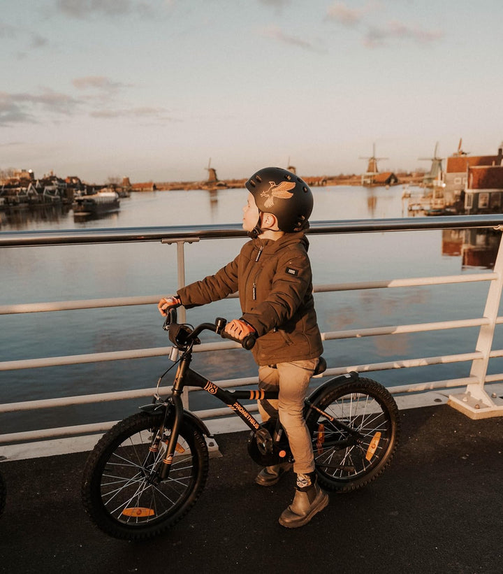 Kinderfahrrad 16 Zoll ab 4 - 5 Jahre mit Stützräder in Schwarz Matt & Orange – Kinderfahrrad 16 Zoll von prometheus - bikes | prometheus - bikes