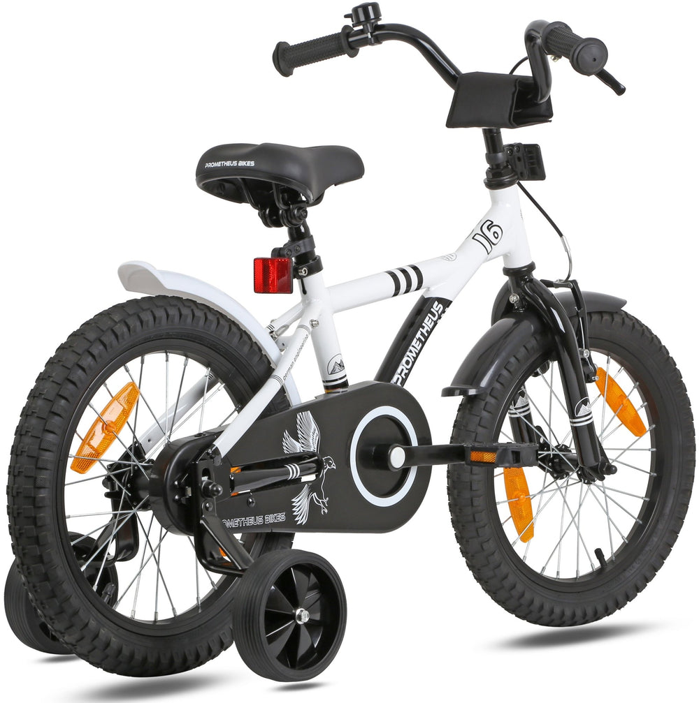 Kinderfahrrad 16 Zoll ab 4 - 5 Jahre mit Stützräder in Weiß & Schwarz – Kinderfahrrad 16 Zoll von prometheus - bikes | prometheus - bikes