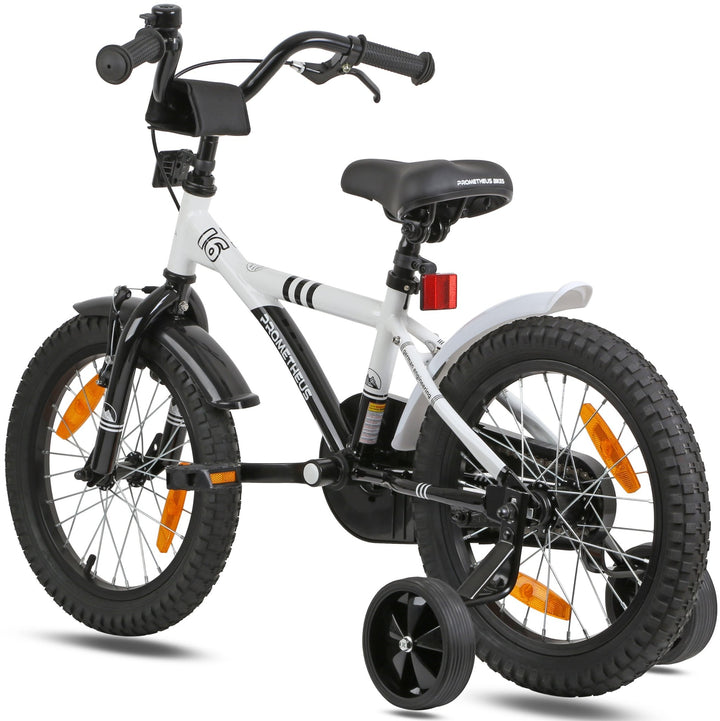 Kinderfahrrad 16 Zoll ab 4 - 5 Jahre mit Stützräder in Weiß & Schwarz – Kinderfahrrad 16 Zoll von prometheus - bikes | prometheus - bikes