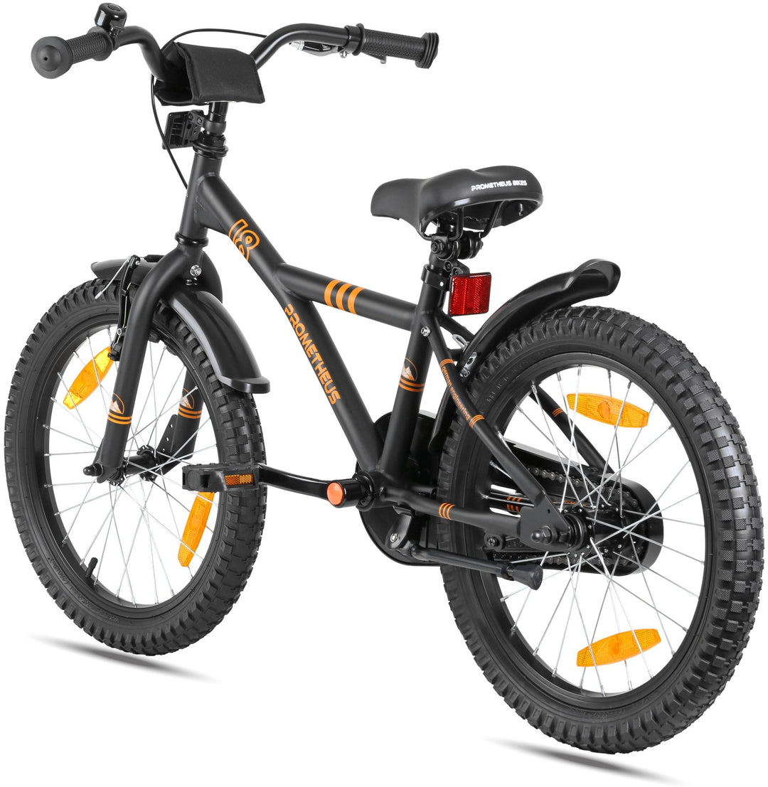 Kinderfahrrad 18 Zoll ab 5 Jahre in Schwarz Matt & Orange – Kinderfahrrad 18 Zoll von prometheus - bikes | prometheus - bikes